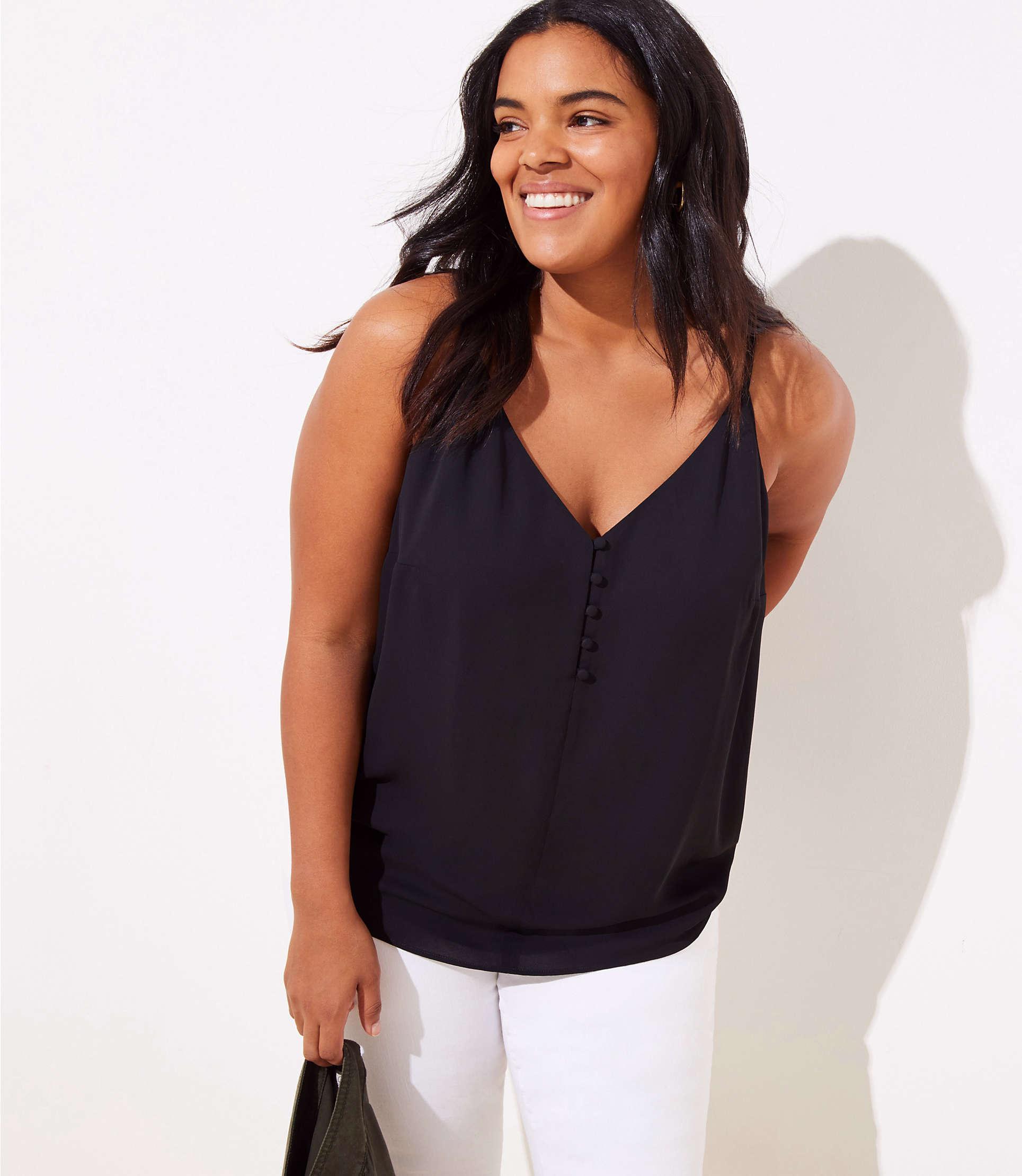Download LOFT Plus Covered Button Strappy Cami in Black - Lyst
