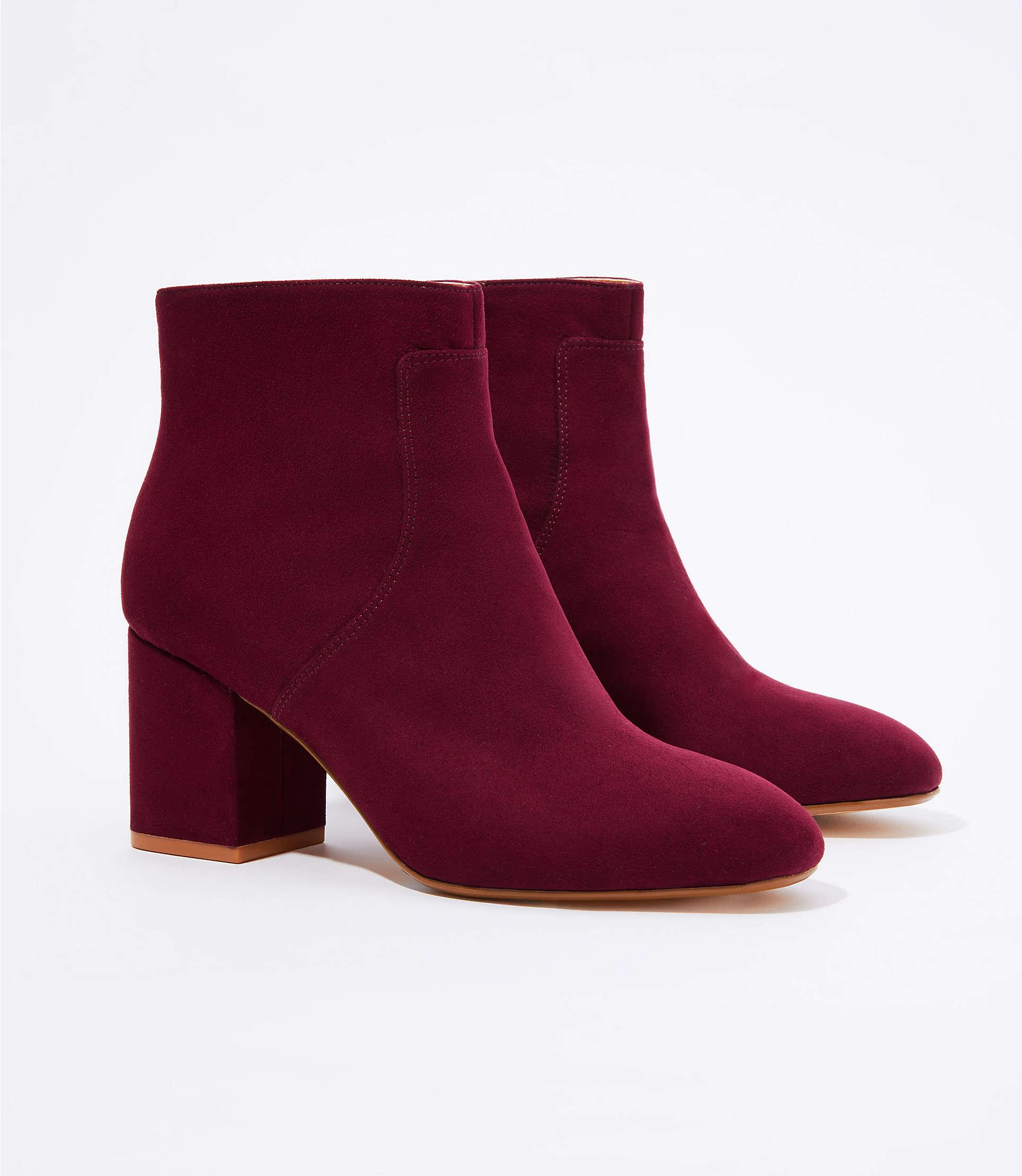 red block heel ankle boots