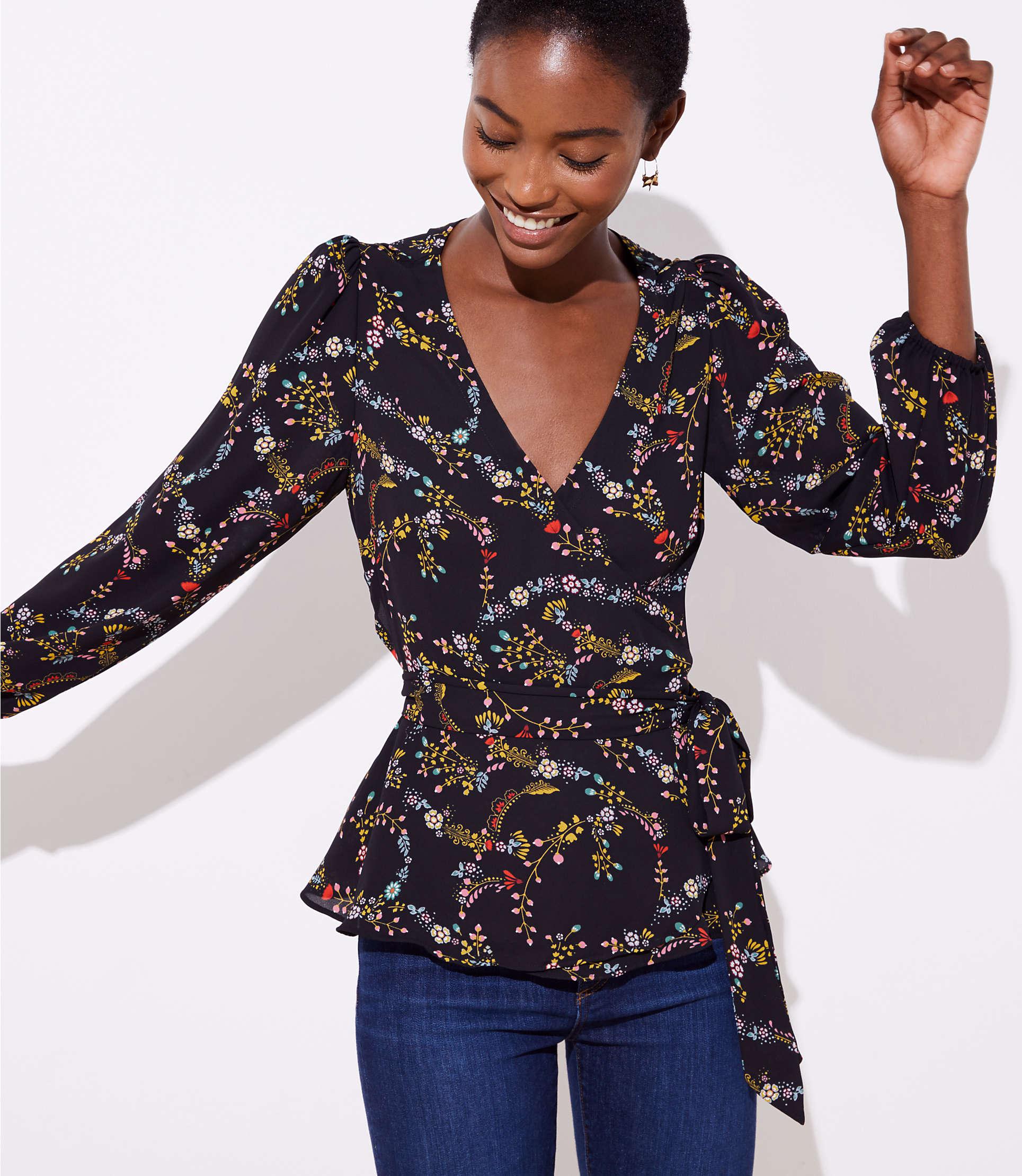 loft floral wrap blouse