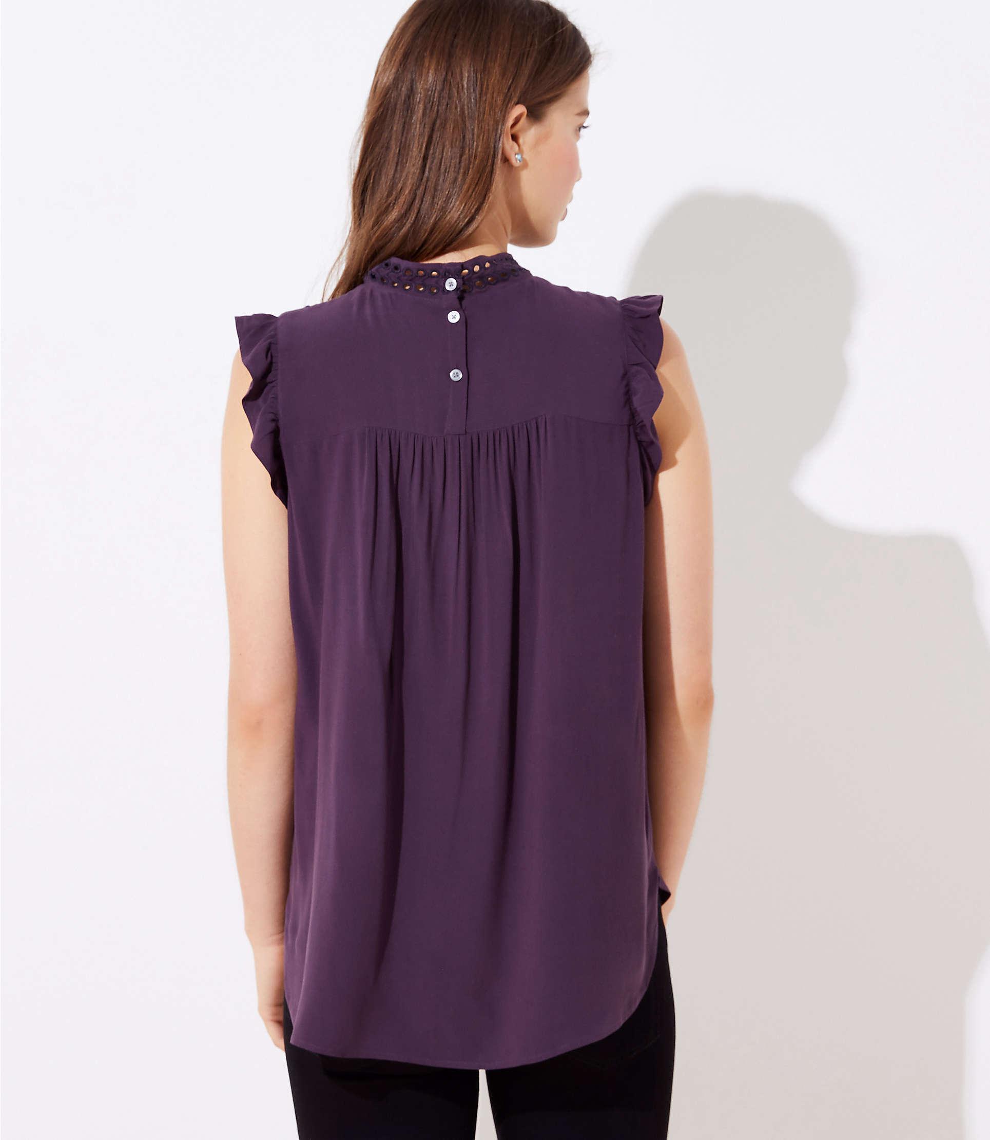 Download LOFT Eyelet Mock Neck Flutter Shell in Purple - Lyst