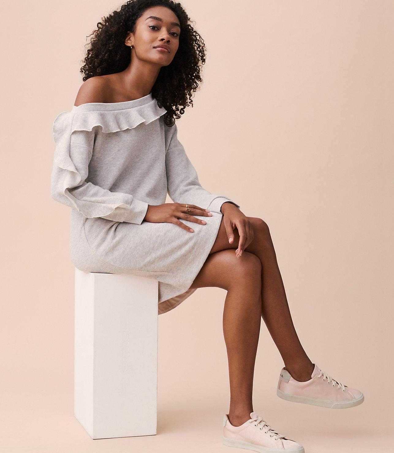 off the shoulder sweatshirt dress