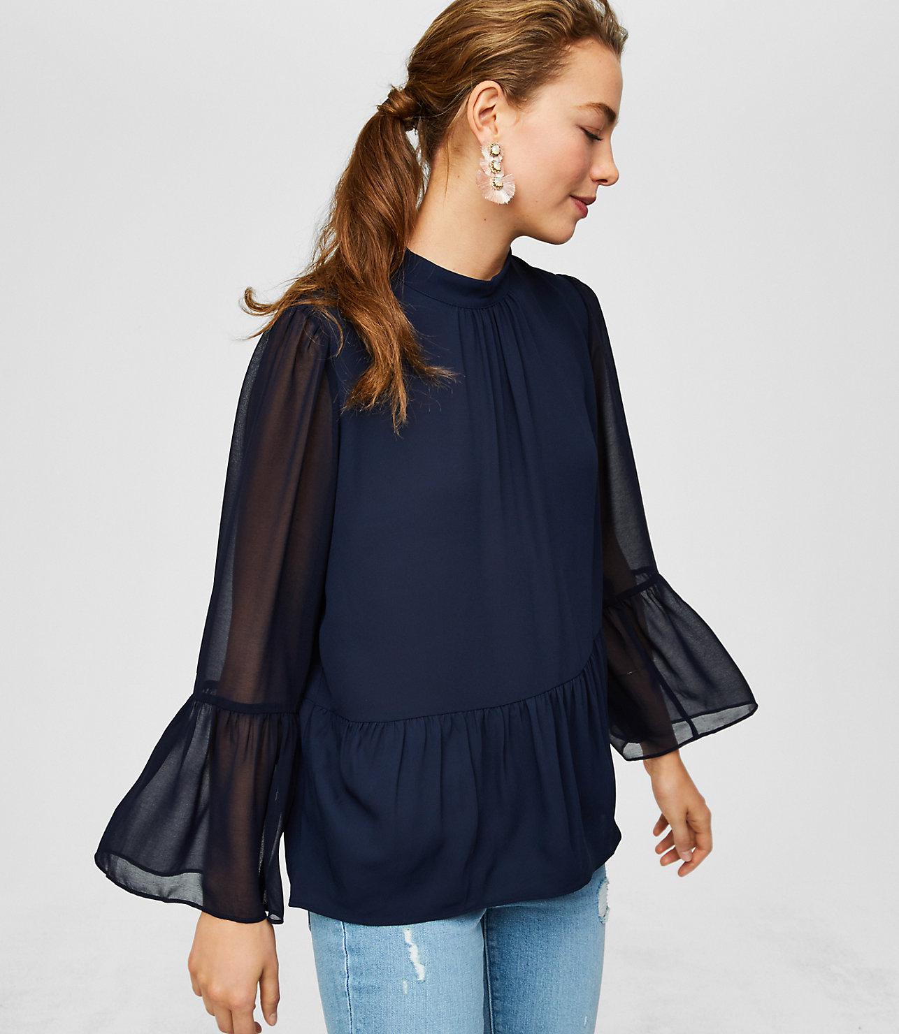 Lyst Loft Bell Sleeve Peplum Blouse in Blue