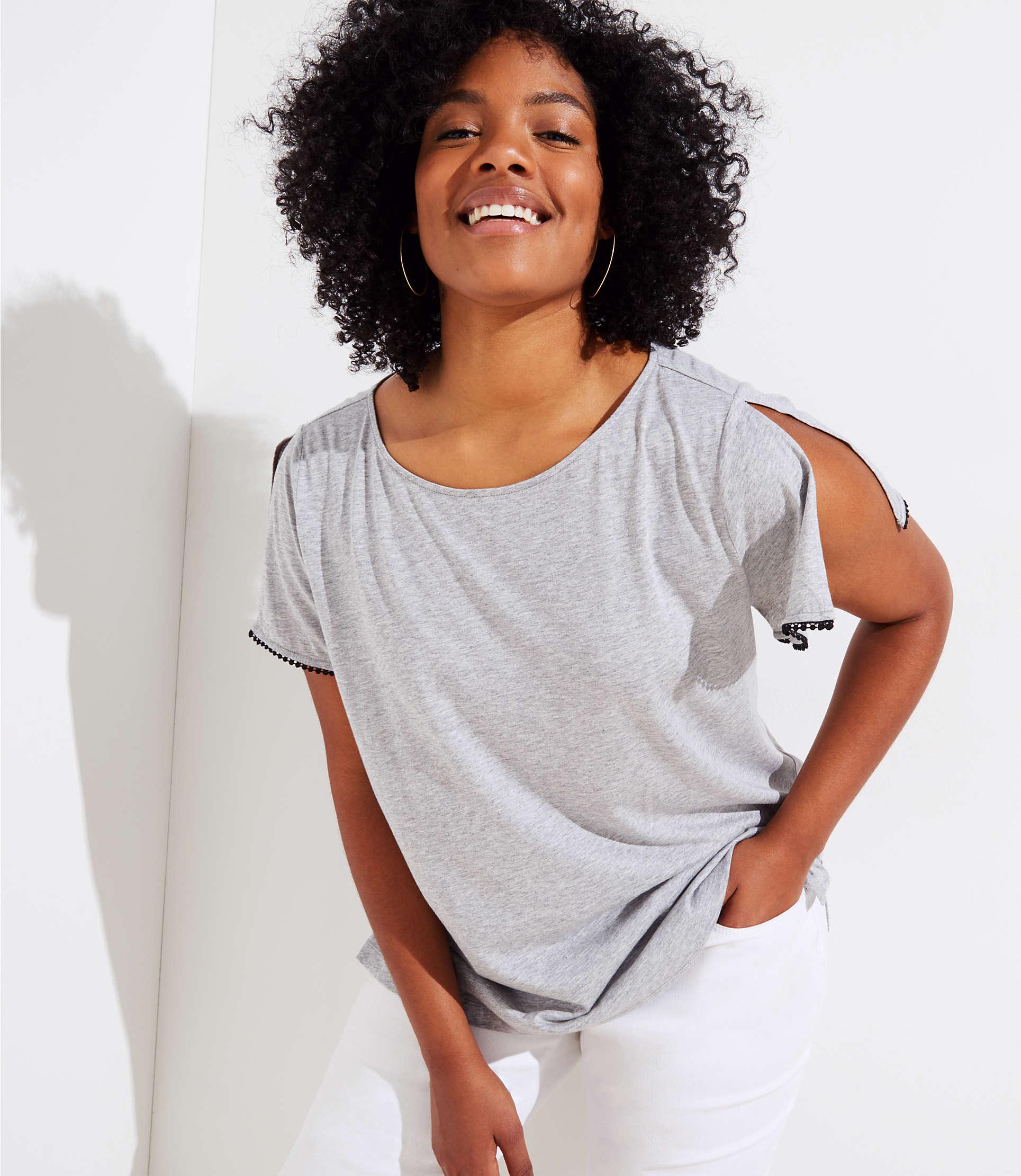 Plus Pom Pom Split Sleeve Tee
