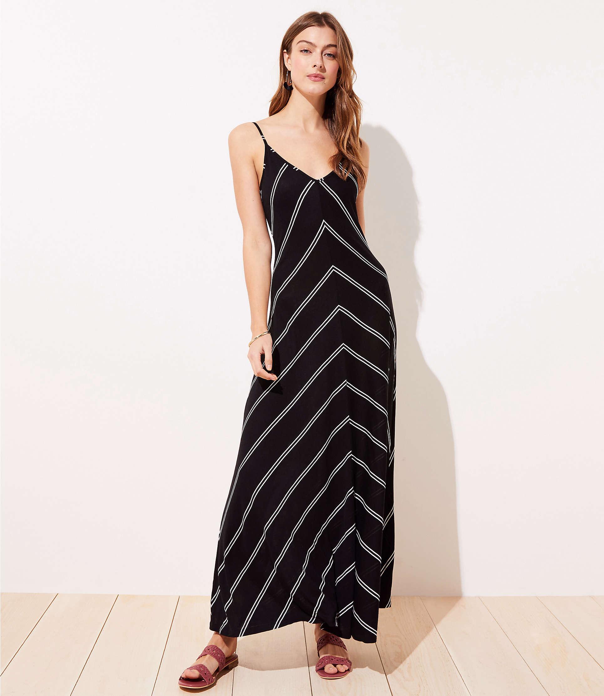 LOFT Petite Striped Strappy Maxi Dress in Black Lyst