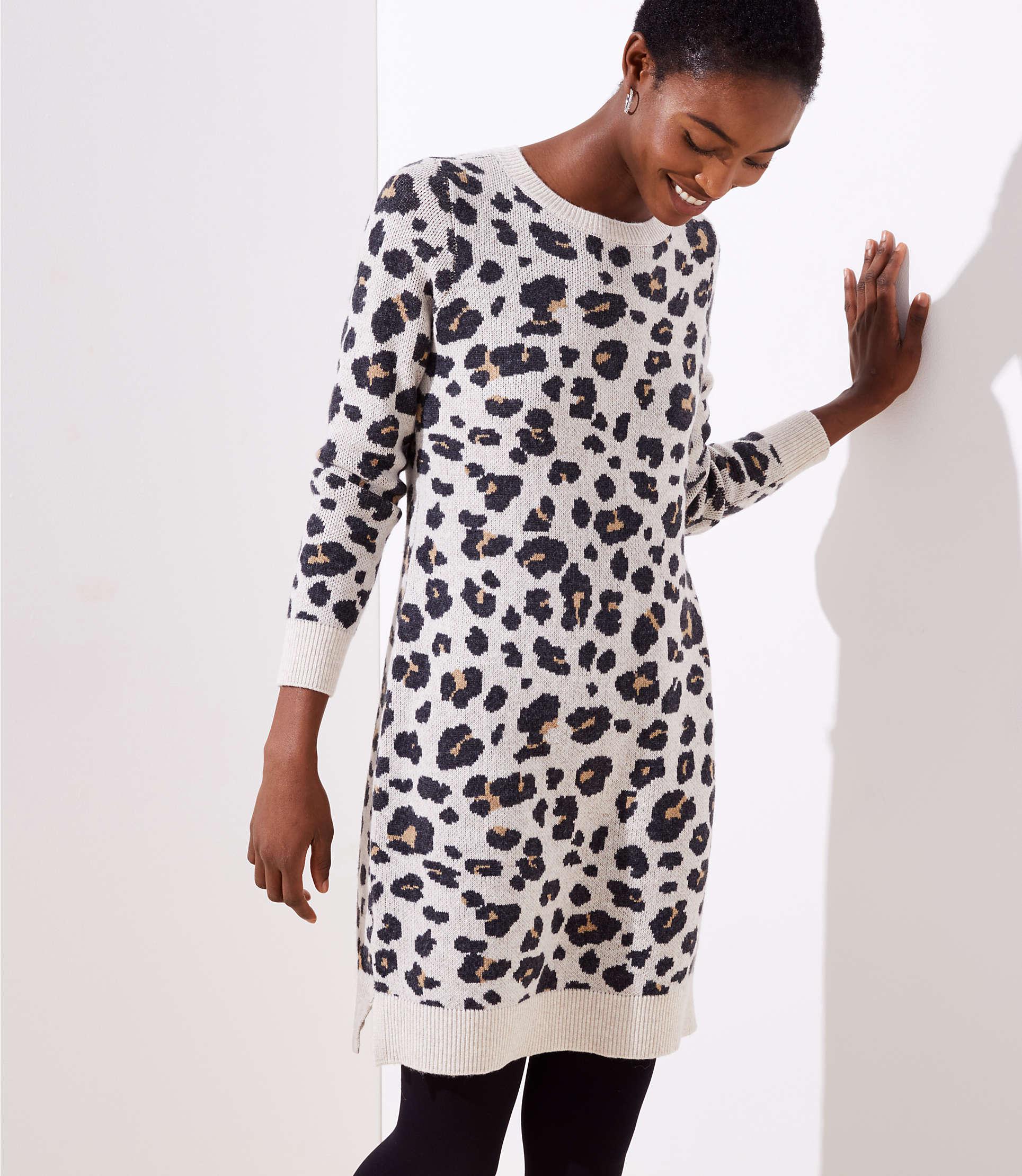 LOFT Leopard Sweater Dress in Dark 