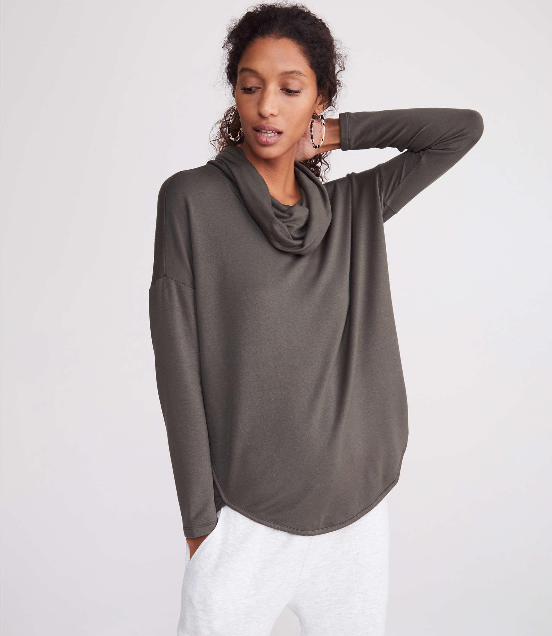 LOFT Cashmere Lou & Grey Signaturesoft Cowl Shirttail Top in Gray - Lyst