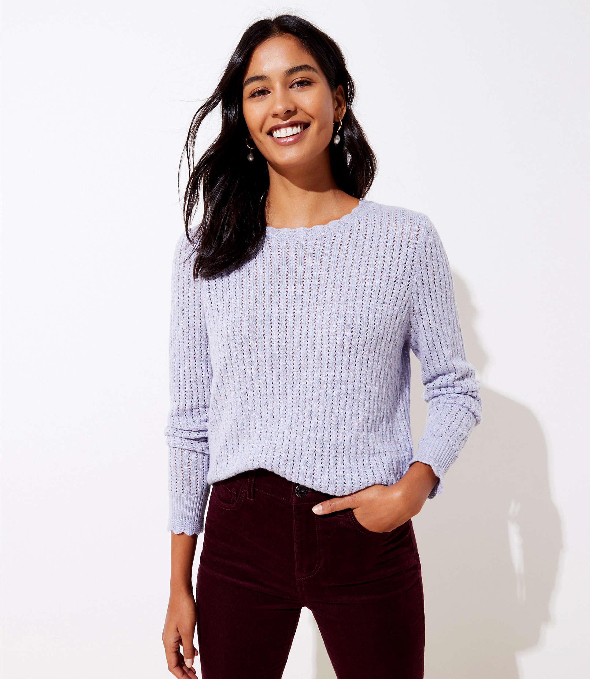 LOFT Scalloped Pointelle Sweater - Lyst