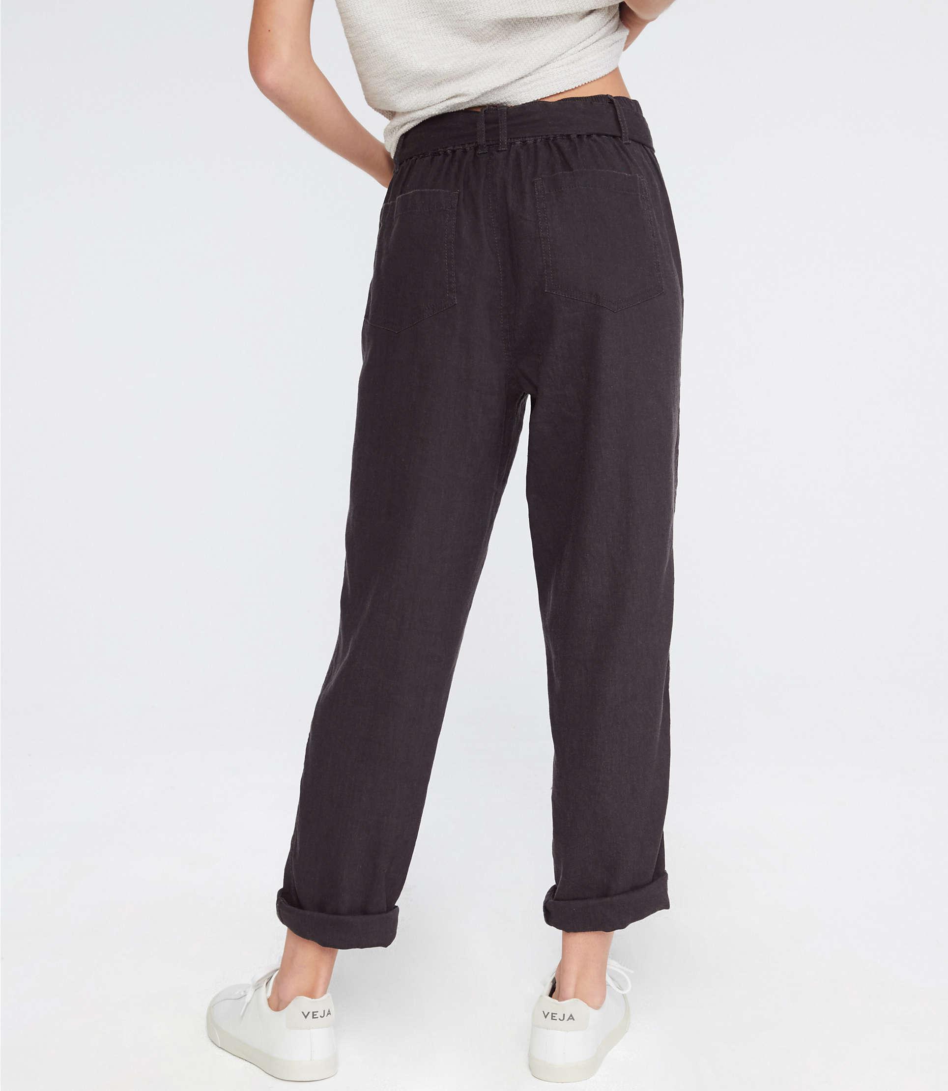 LOFT Lou & Grey Tie Waist Linen Pants in Deep Dark Grey (Gray) - Lyst