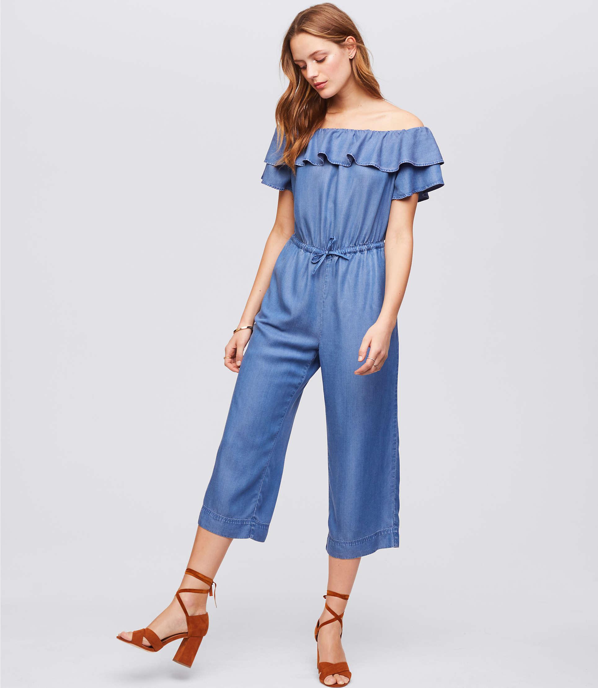 petite chambray jumpsuit