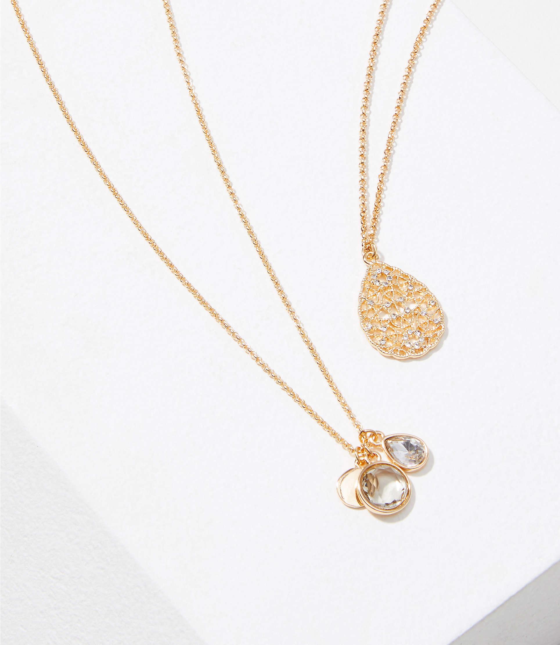 Download LOFT Pave Filigree Layered Delicate Necklace in Gold ...