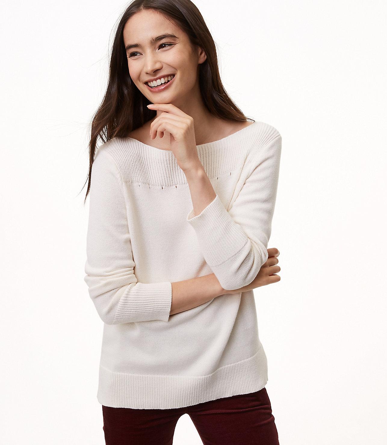 white boatneck sweater