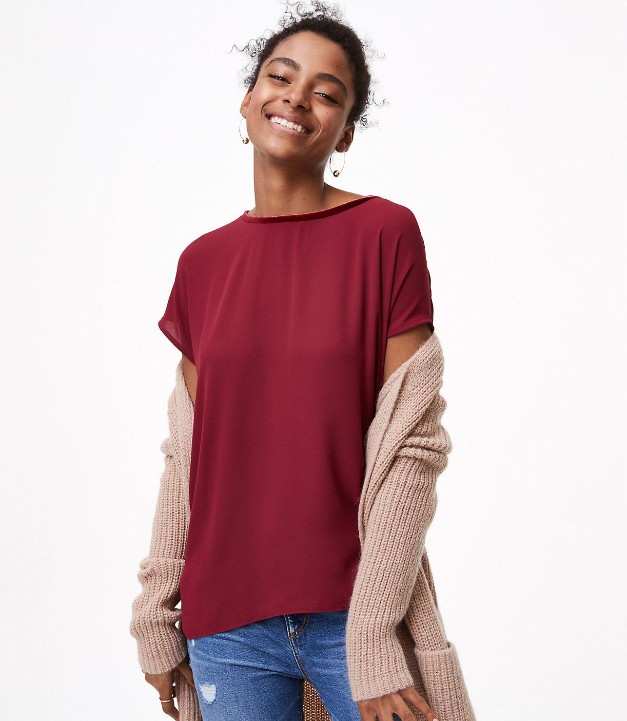 Lyst Loft Velvet Tie Back Mixed Media Top in Red