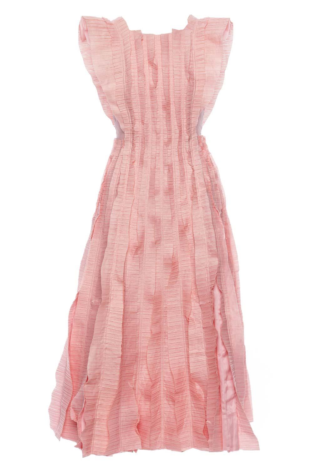 Aje. Hybrid Pleated Linen-blend Midi Dress in Pink | Lyst