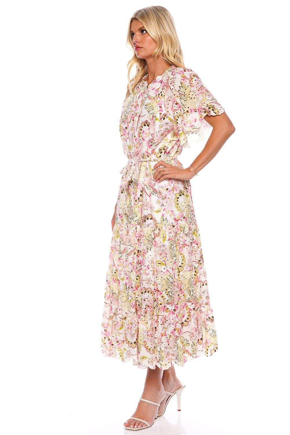 MISA Los Angles Malena Floral Eyelet Belted Midi Dress Lyst