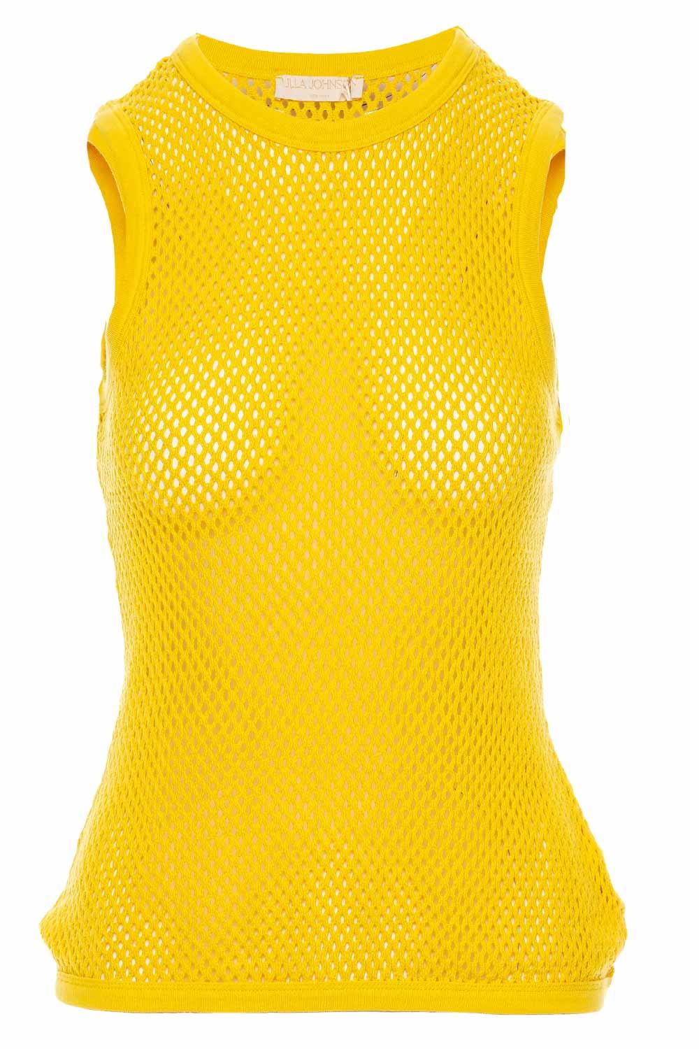 Ulla Johnson Abi Sleeveless Mesh Top in Yellow Lyst