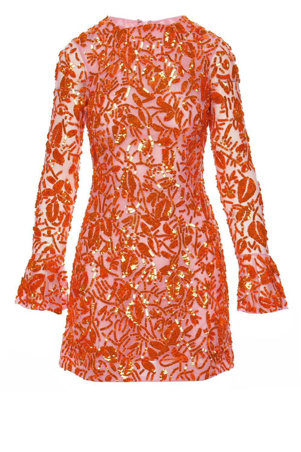 Rachel Gilbert Lupita Sequined Long Sleeve Mini Dress in Orange | Lyst UK