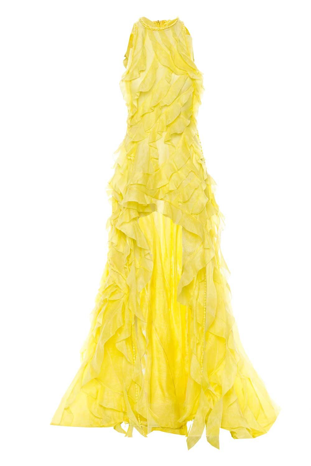 Zimmermann Wonderland Silk Linen Ruffle Gown in Yellow | Lyst