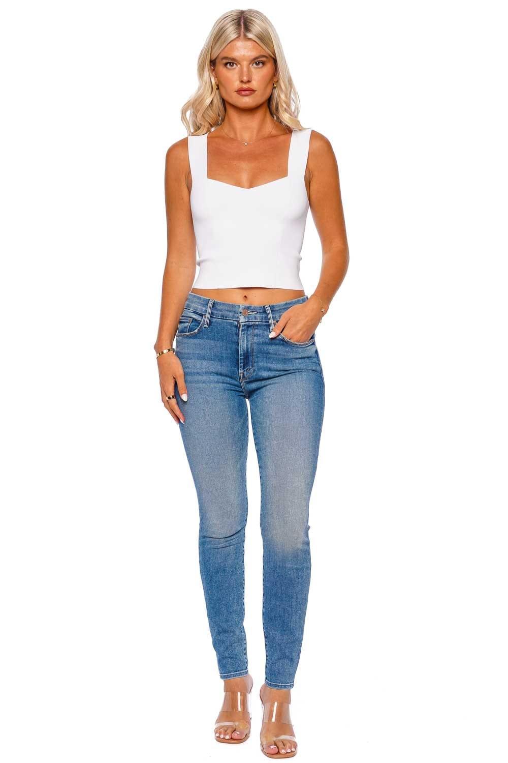 Mother Looker Waisted Ankle Jeans in Blue |