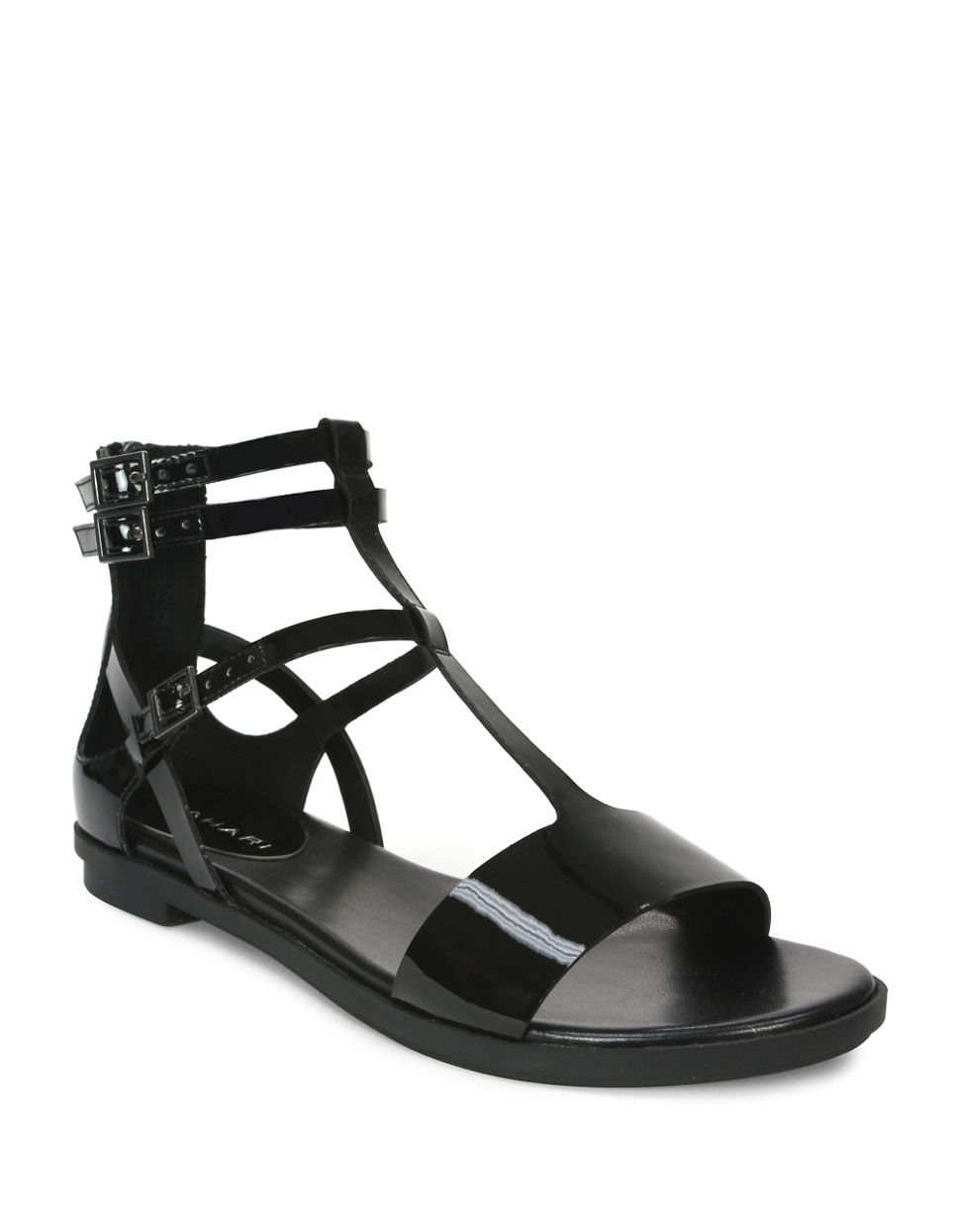 tahari wave flat leather sandals in black lyst tahari wave flat leather sandals in black lyst