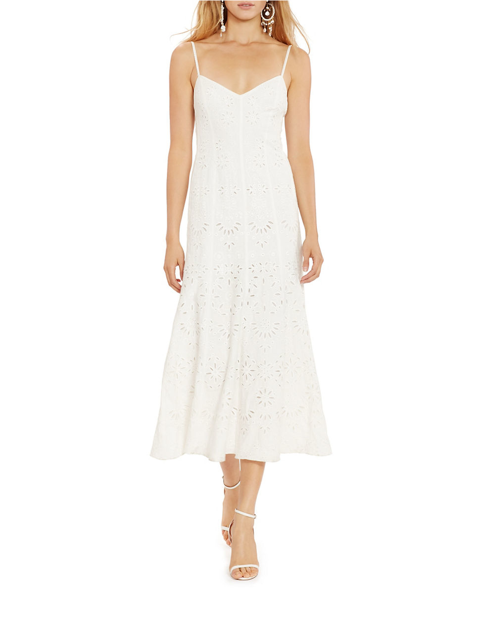Polo Ralph Lauren Eyelet Linen Maxi Dress in White (Black) Lyst