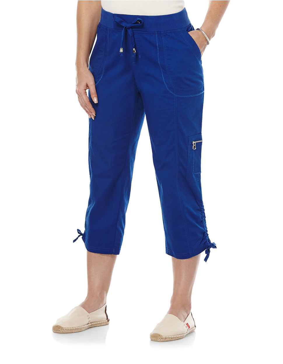 Rafaella Cotton Petite Cargo Capri Pants in Blue Lyst