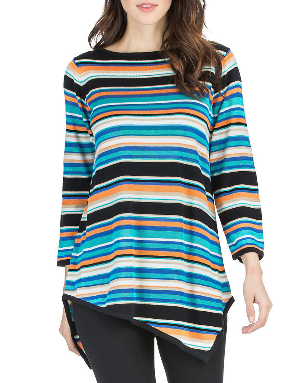 joan vass striped asymmetrical hem top in blue lyst joan vass striped asymmetrical hem top in blue lyst