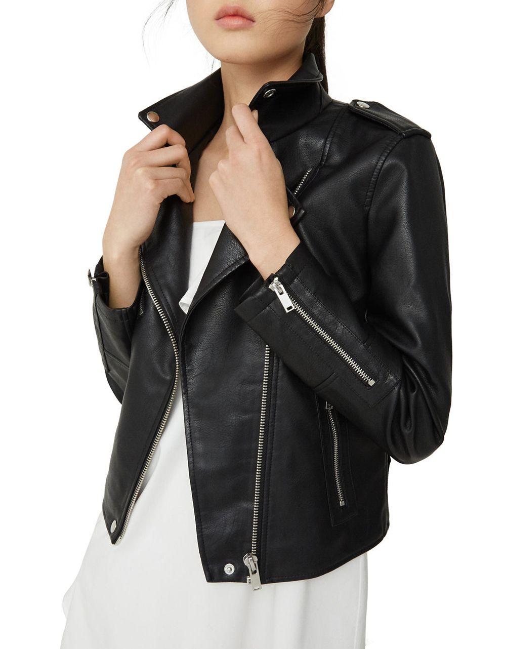 Mango Contrast Zipped Biker Jacket in Black Lyst