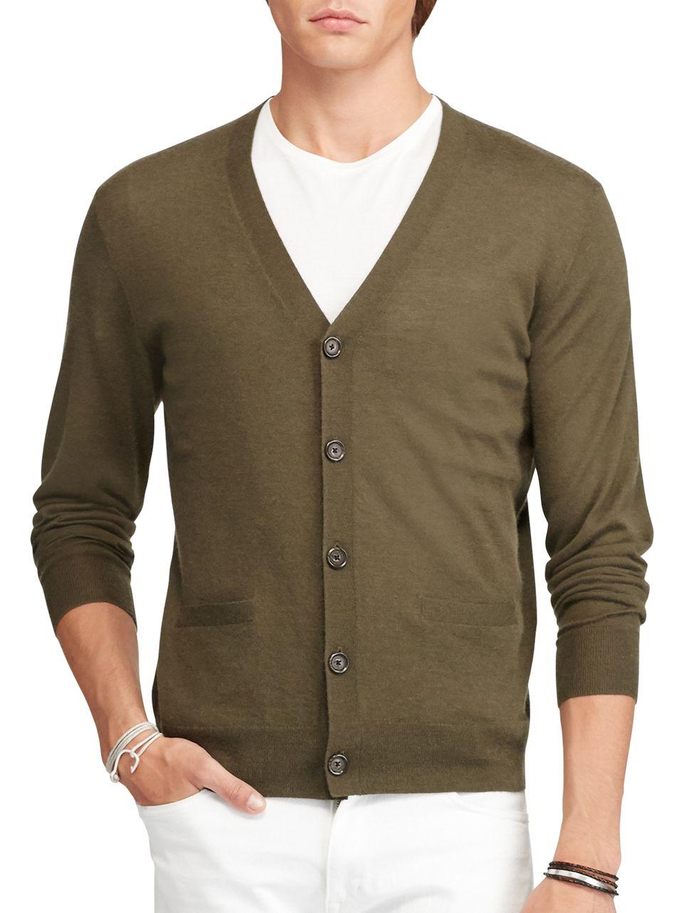 Polo ralph lauren Cashmere Vneck Cardigan in Green for Men Lyst