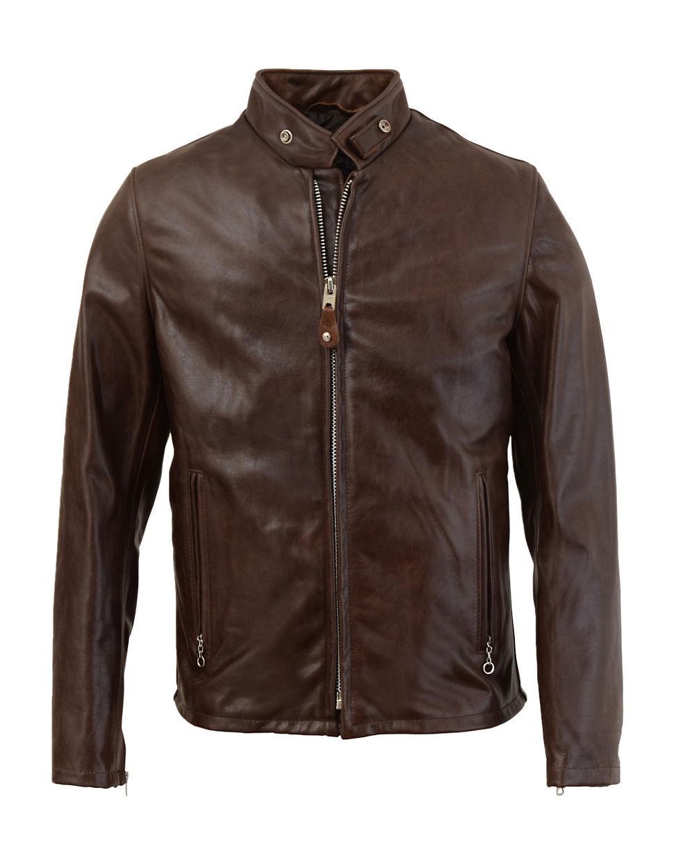 Schott nyc Leather Casual Racer Jacket in Brown for Men | Lyst