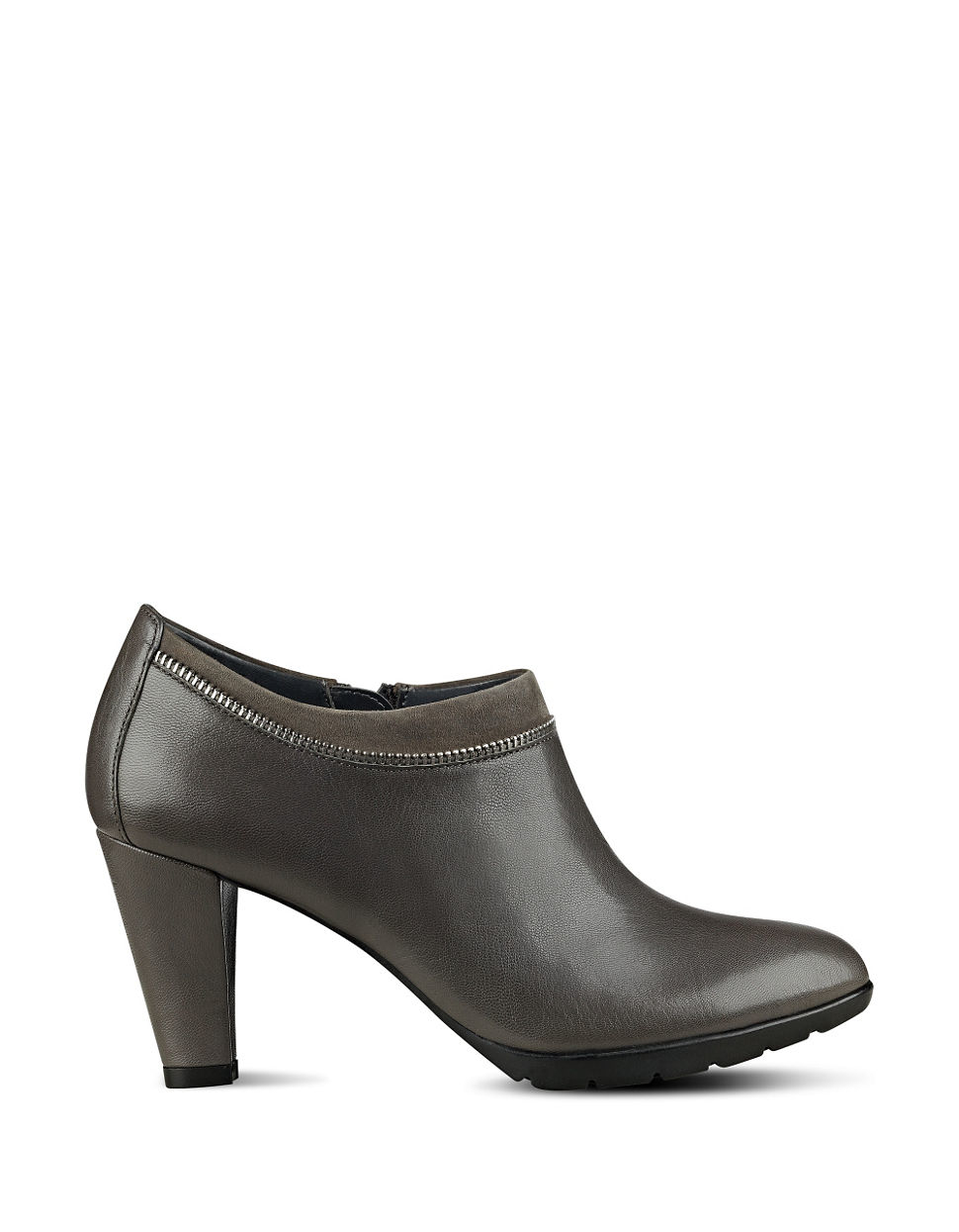 grey leather booties heel