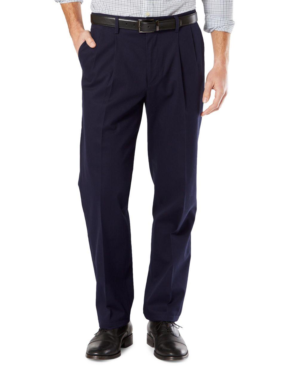 Dockers Cotton Big And Tall Signature Pleated Khaki Pants in Navy (Blue ...