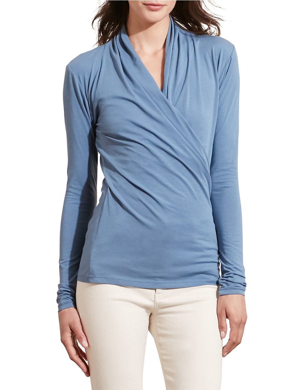 Lauren by ralph lauren Fauxwrap Jersey Top in Blue (Antique Blue) Lyst