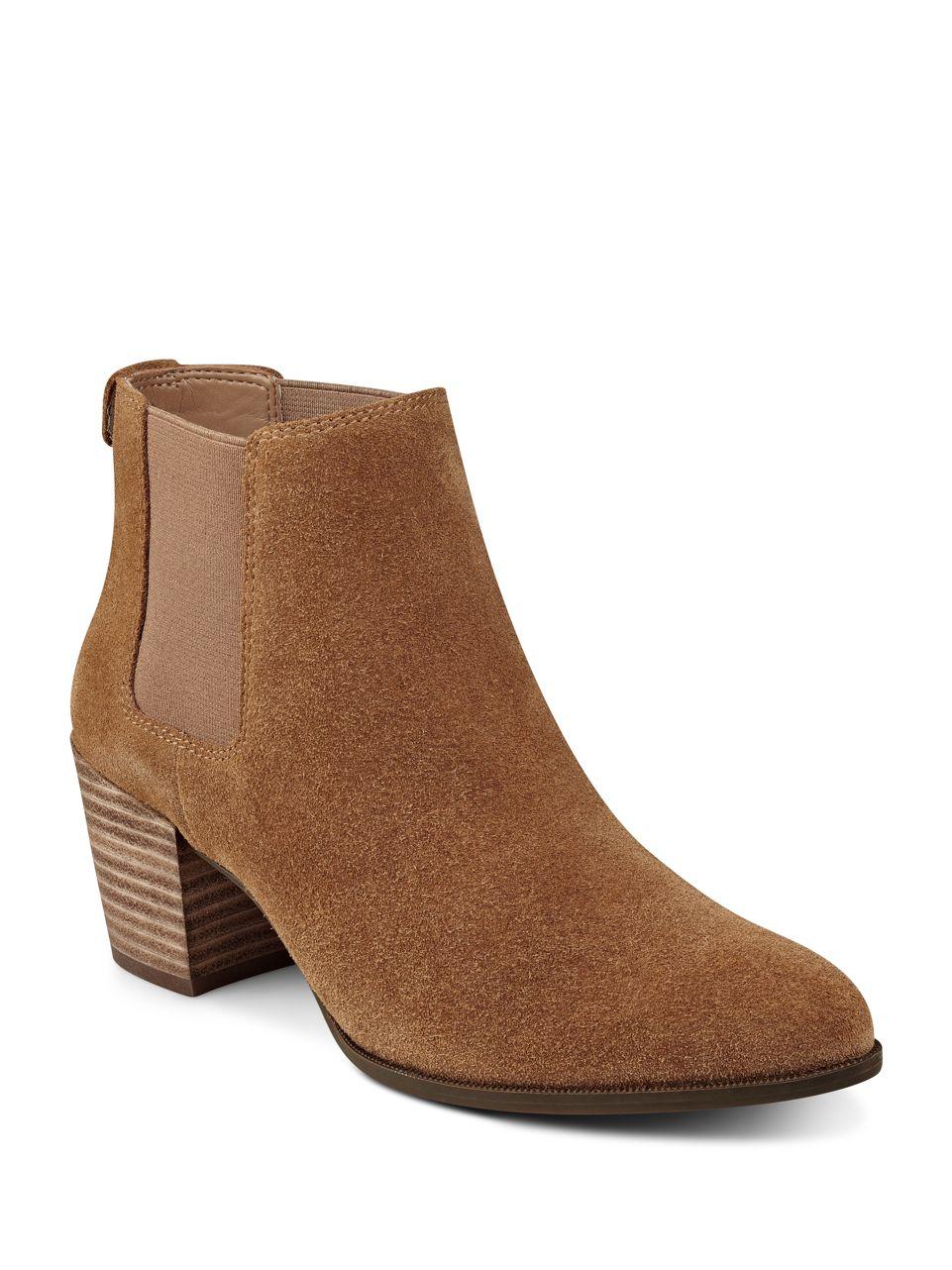 Anne klein Geordanna Suede Booties in Brown Lyst