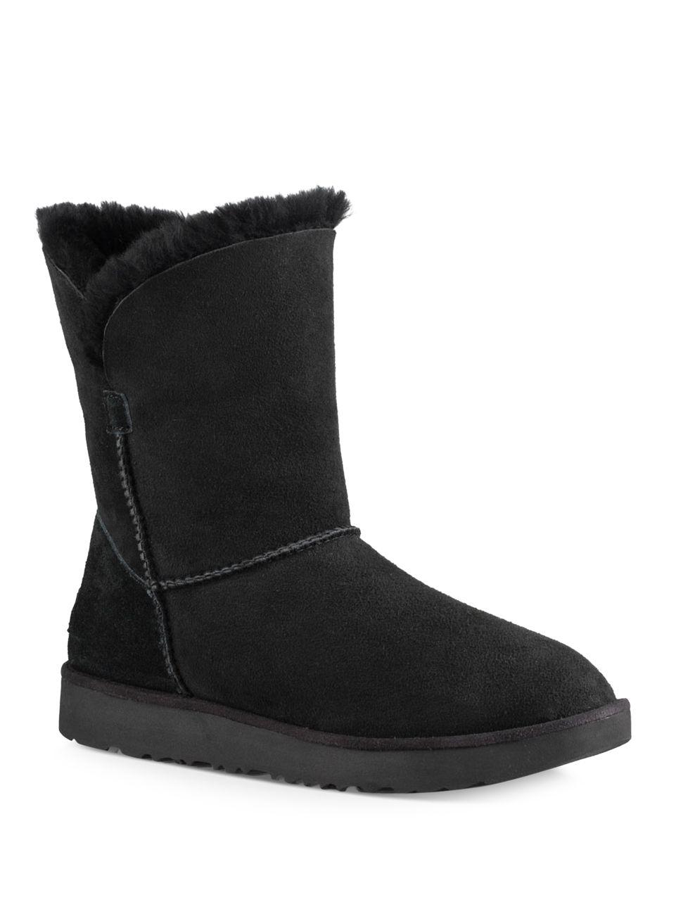Ugg Classic Cuff Fur Suede Ankle Boots in Black | Lyst