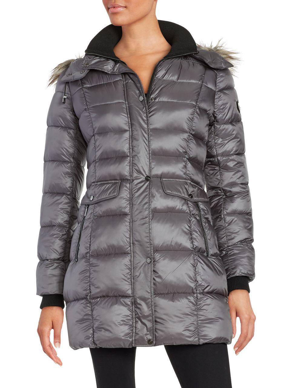 Bernardo Synthetic Wellon Faux Fur-trimmed Hooded Glossy ...