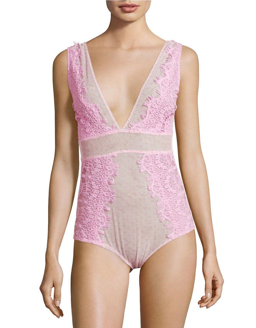 WMNS Sheer Bodysuit - Small Floral Accents / Scalloped Trimmed