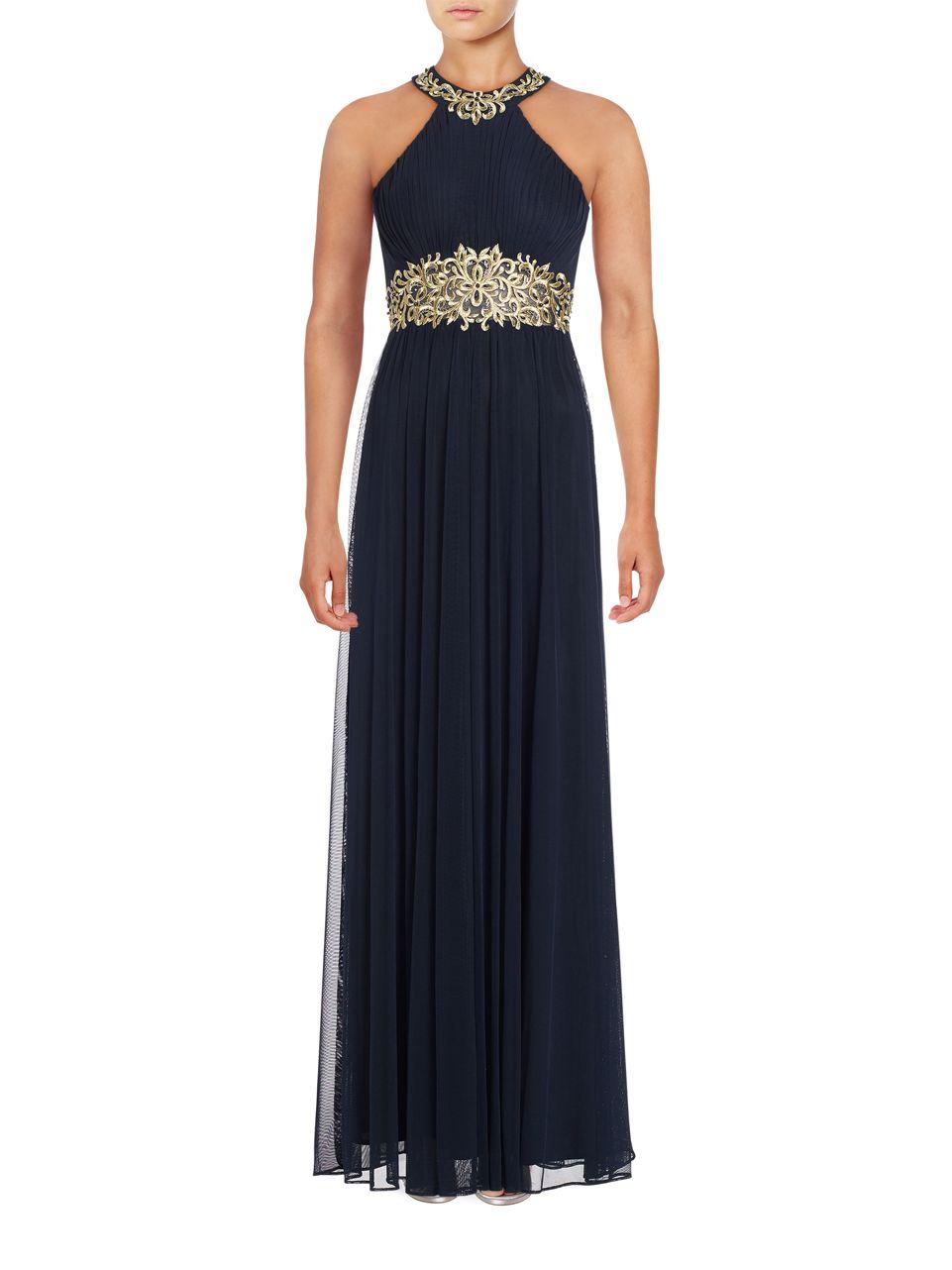 betsy and adam embellished embroidered gown