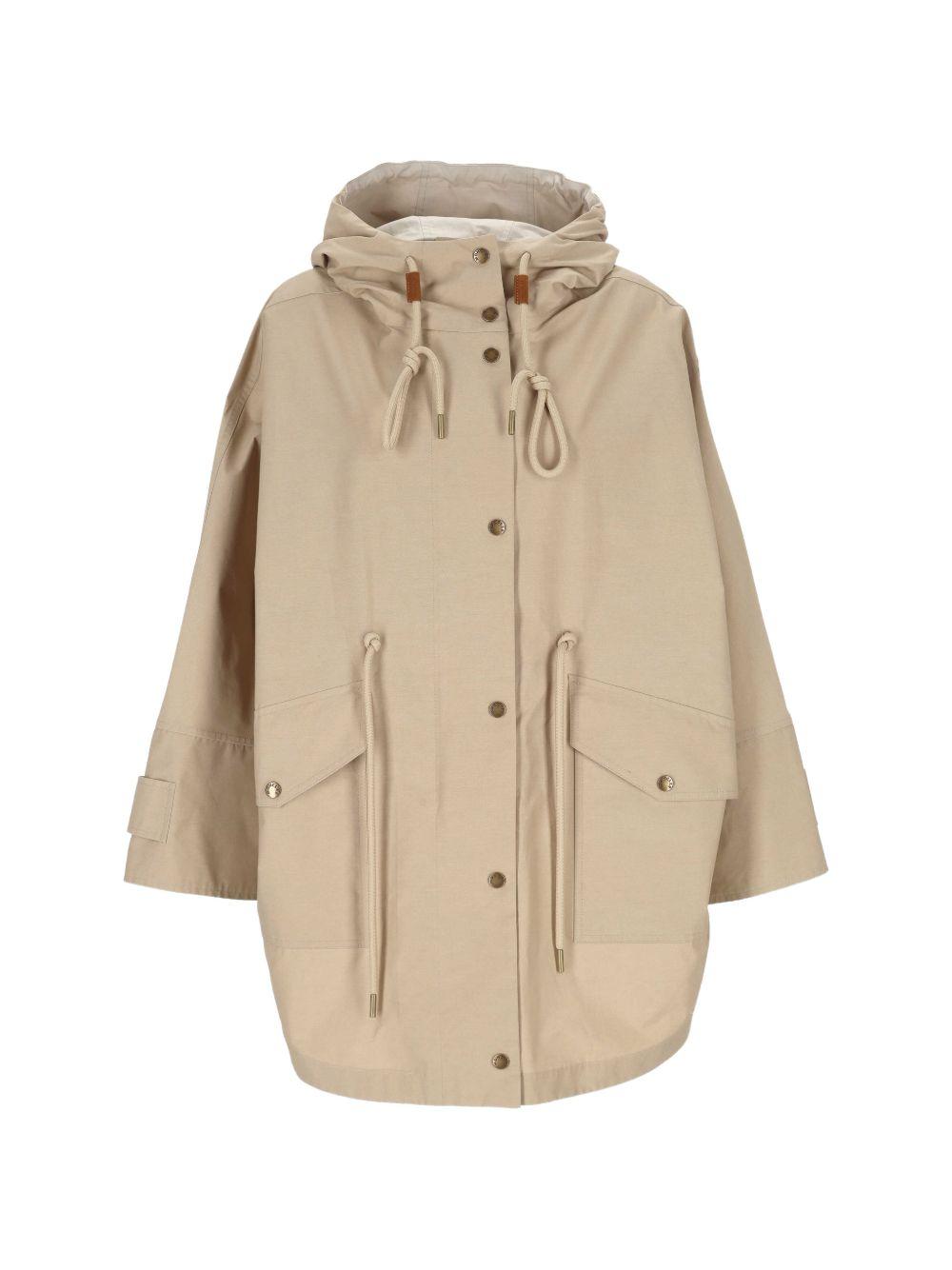 Moncler Brunnera Long Parka Coat in Natural | Lyst