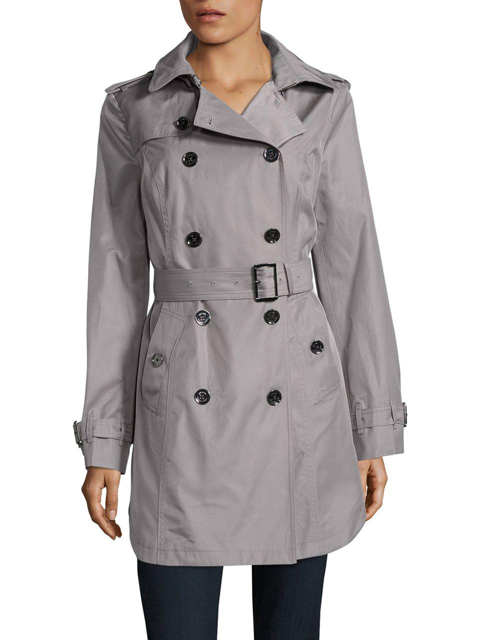 Lyst - Michael Michael Kors Belted And Hooded Trench Coat in Gray