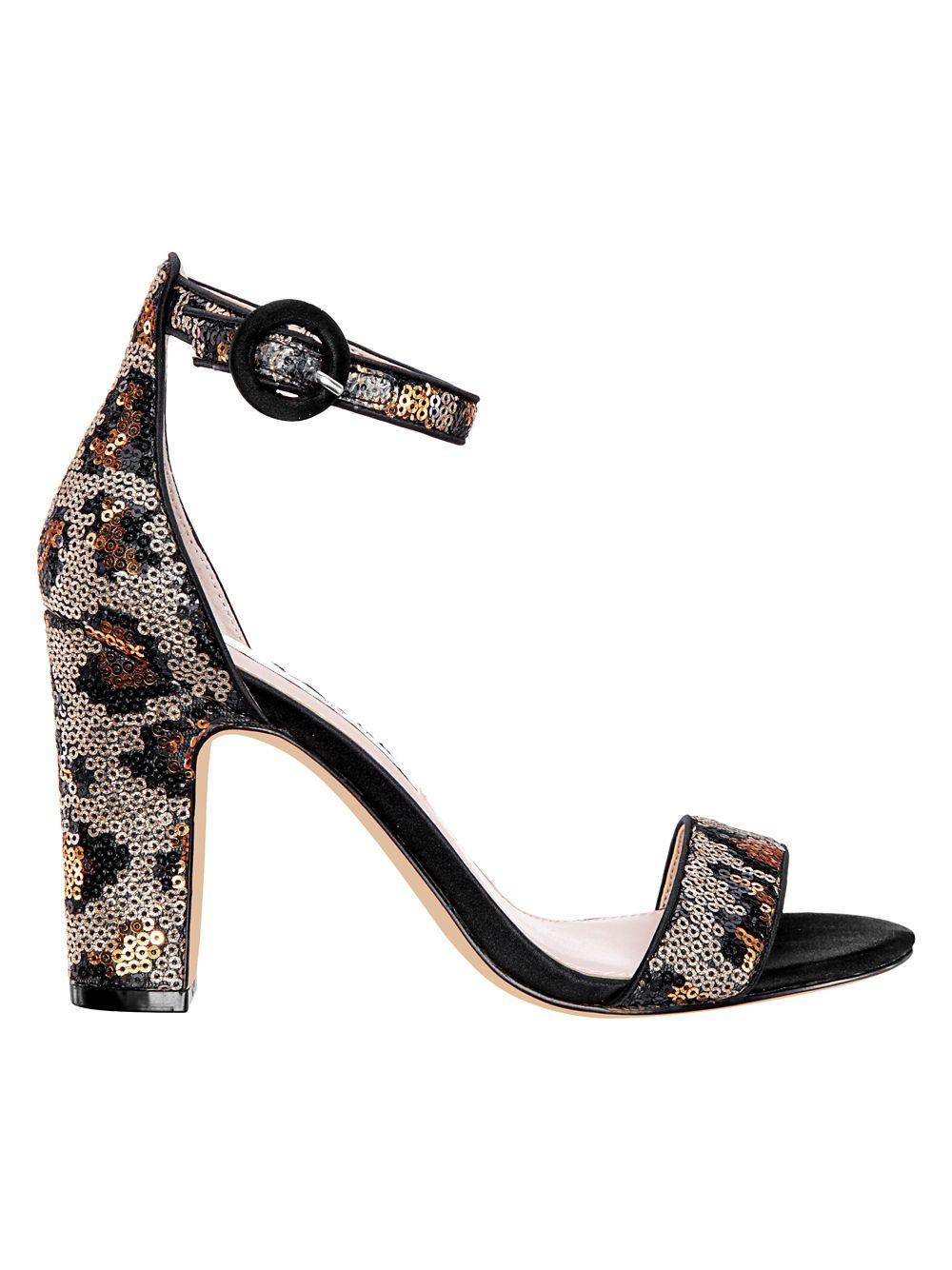 black sequin block heels