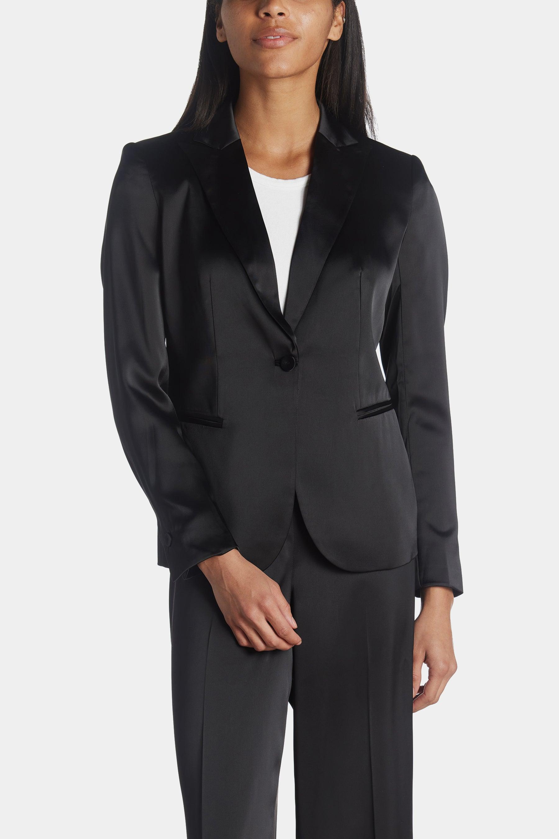 Anne Klein Montreal Satin Long Peak Lapel Jacket In Black Lyst 7062