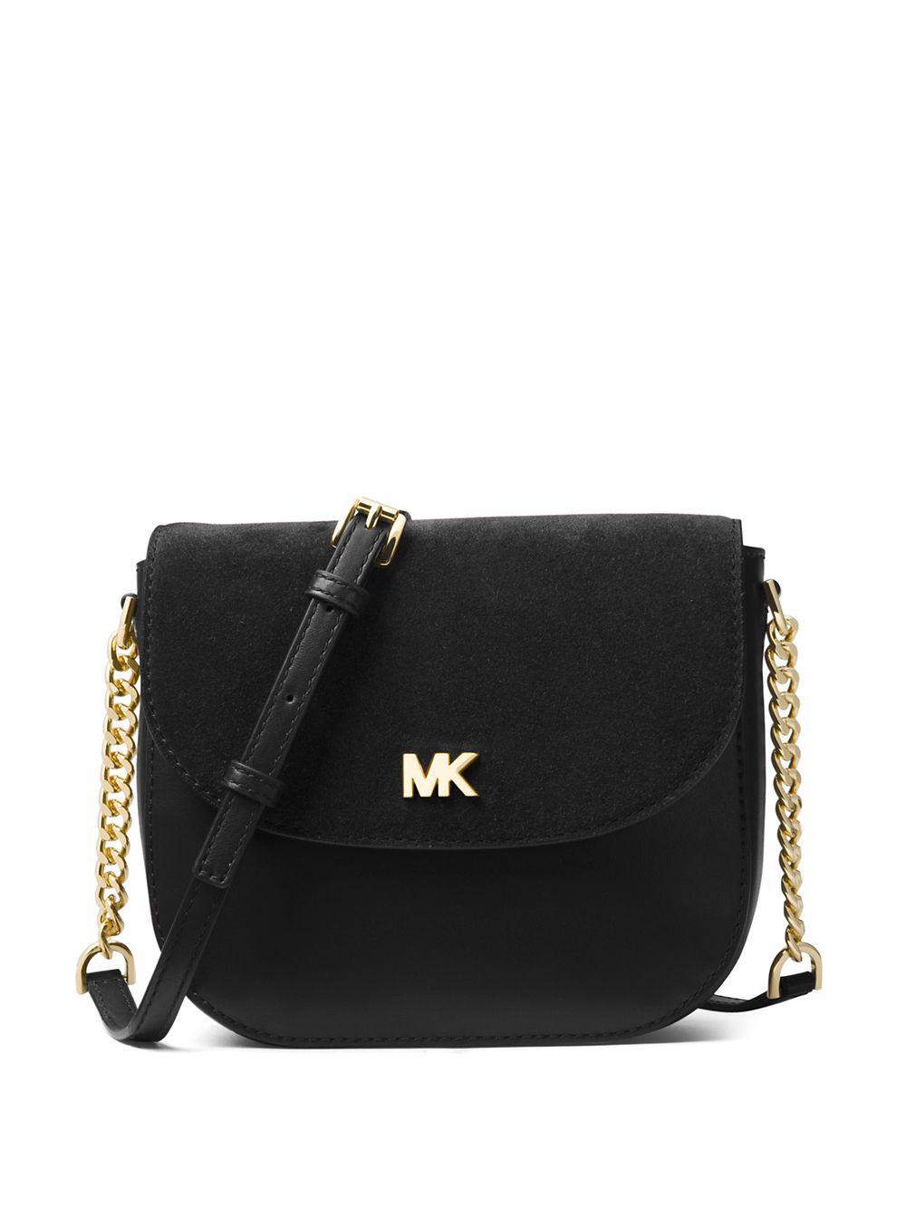 Lyst - Michael Michael Kors Half Dome Leather And Suede Crossbody Bag in Black