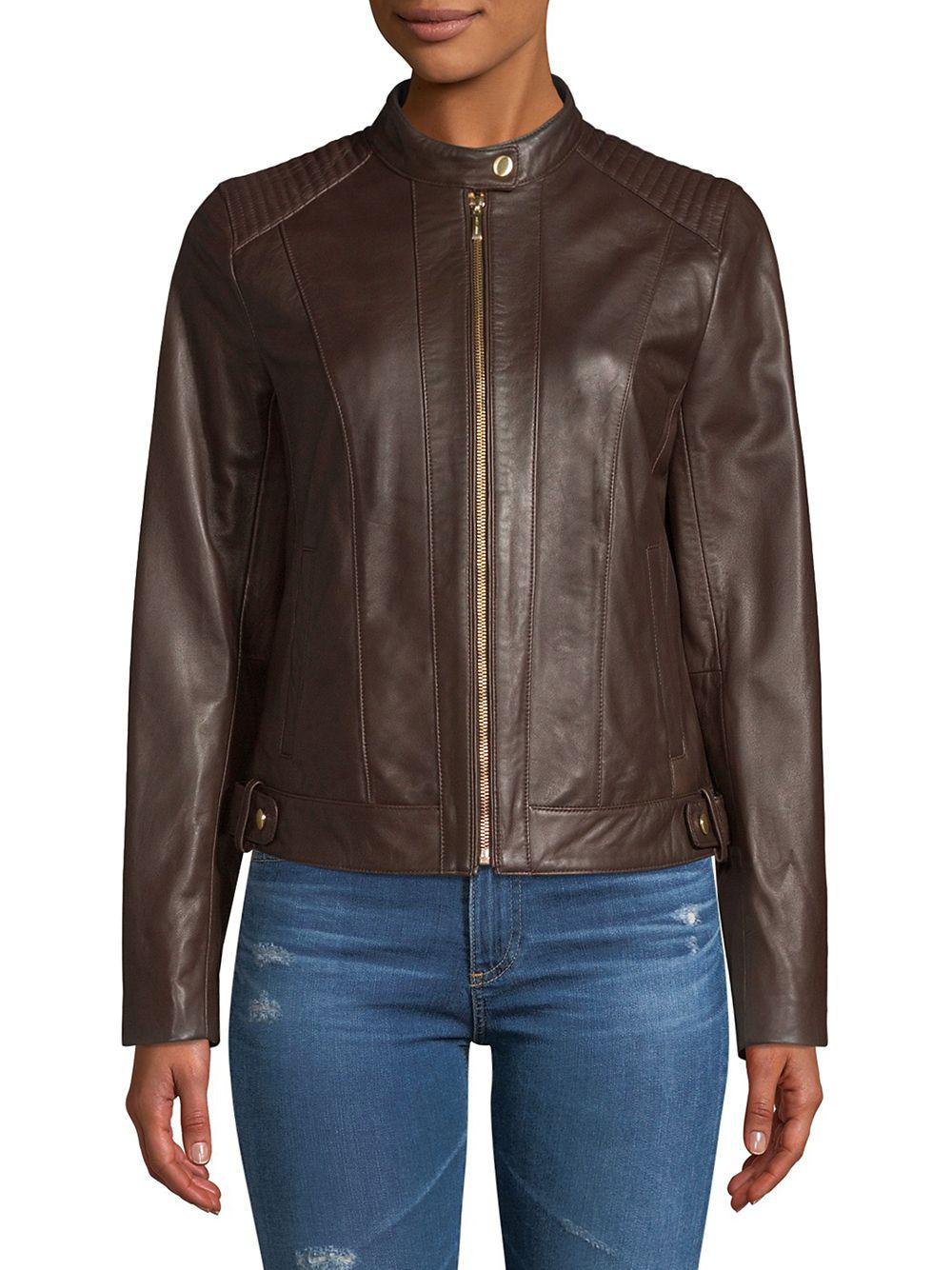 Lyst Cole Haan Quilted Italian Leather Jacket In Brown Cole Haan Women S Brown Quilted Italian Leather Jacket