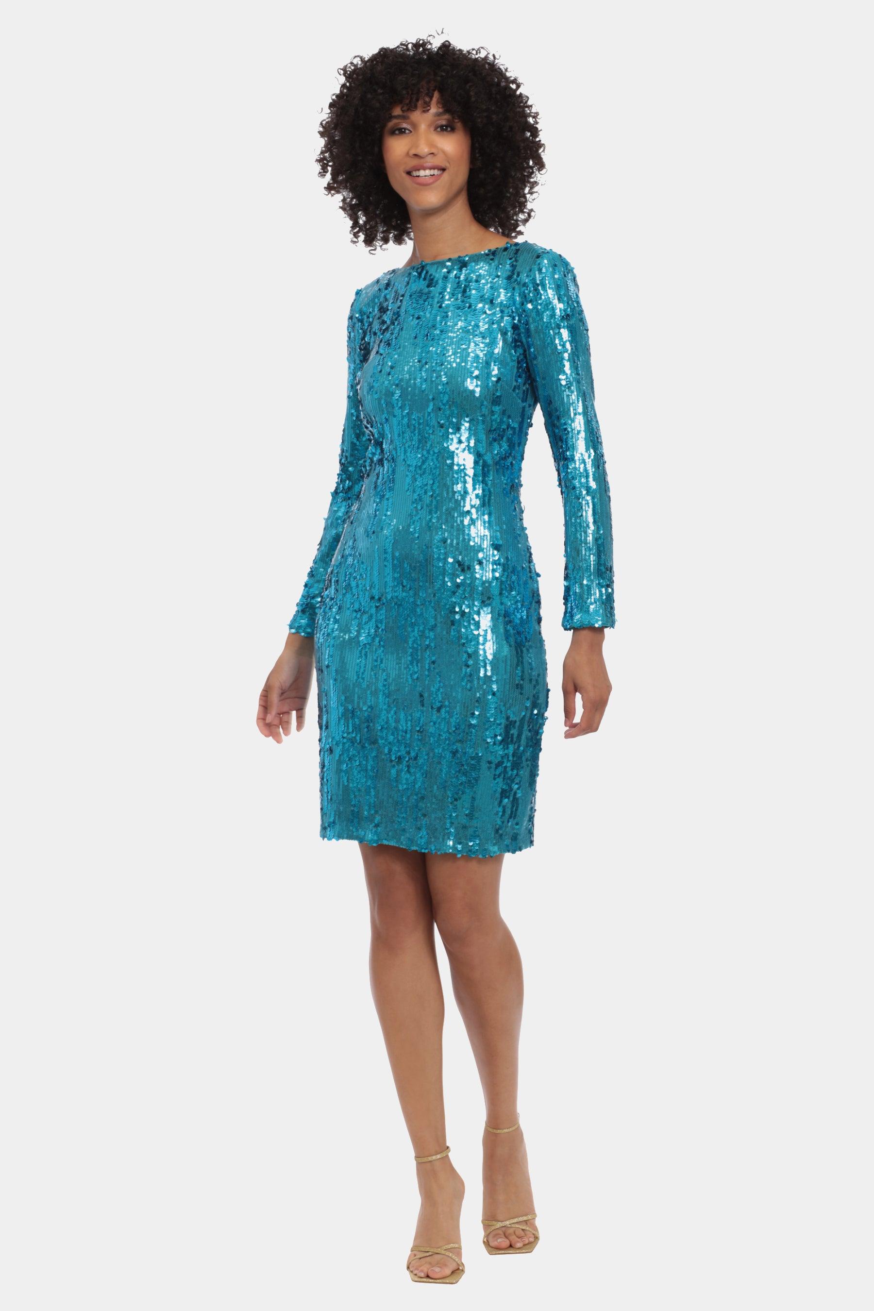 maggy-london-midi-long-sleeve-sequin-dress-in-blue-lyst