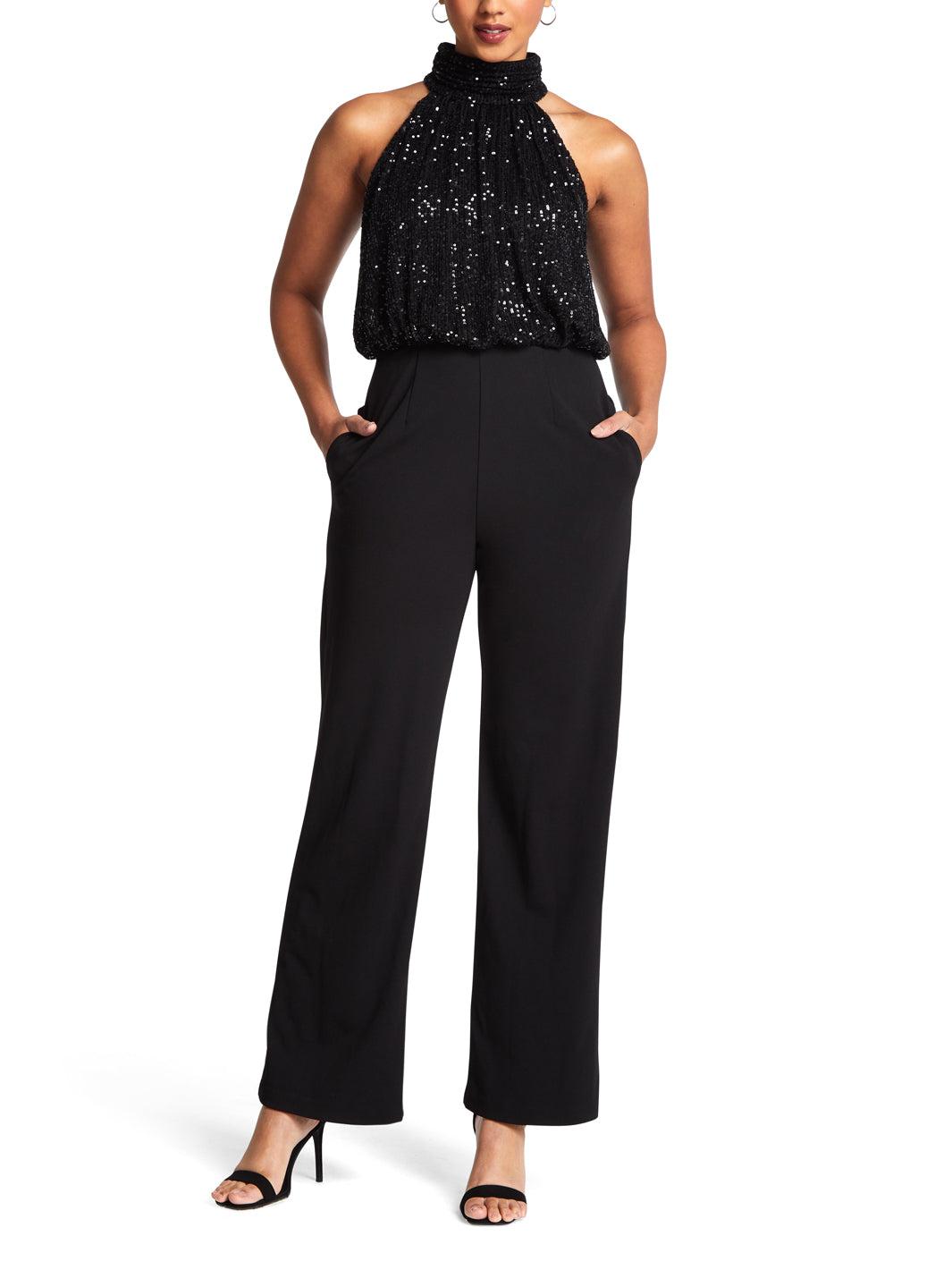 Eliza J Mock Neck Halter Sequin Jumpsuit Dress in Black Lyst