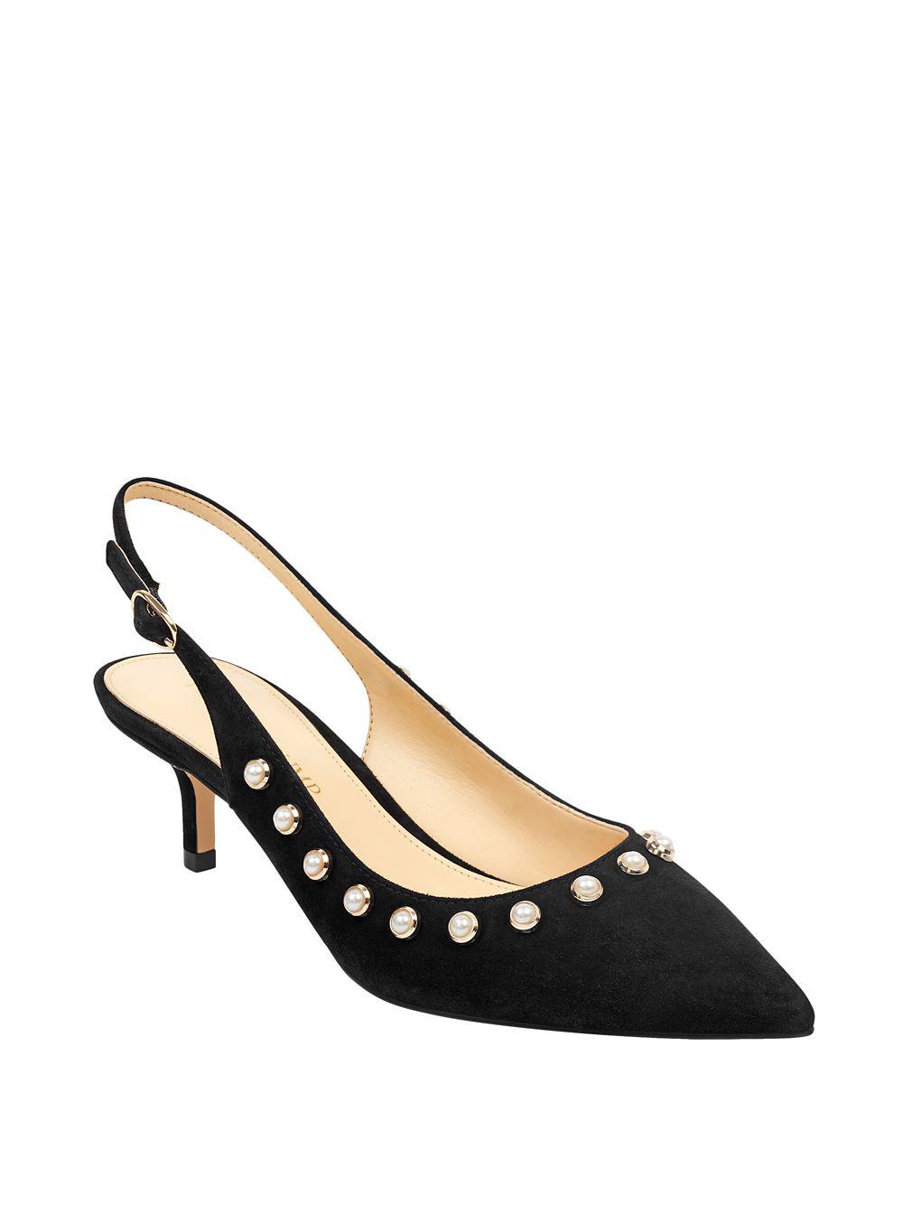 ivanka trump denim itaize suede slingback heels in black light blue closed toe heels