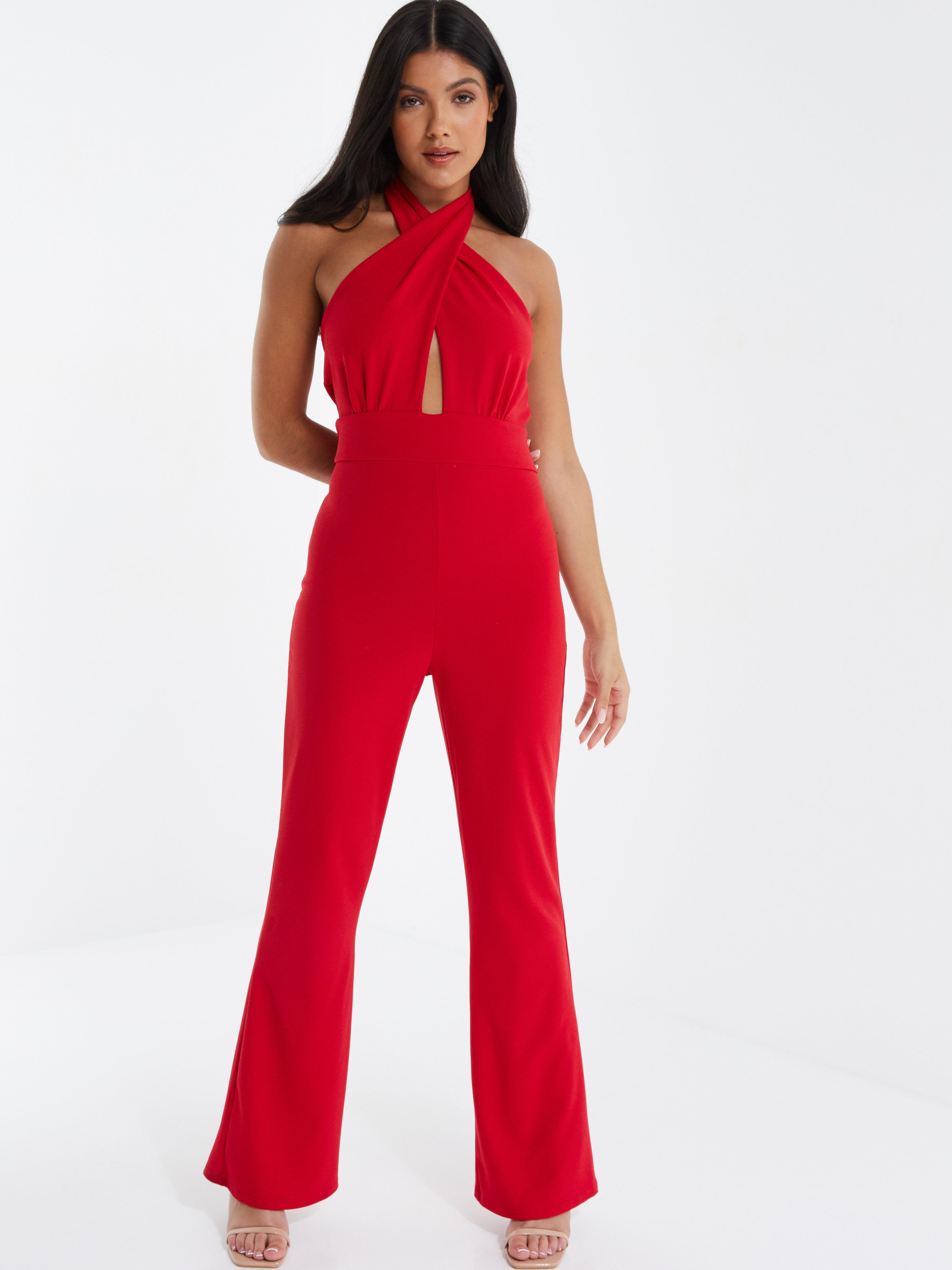 Quiz Halter Neck Palazzo Jumpsuit Dress in Red | Lyst