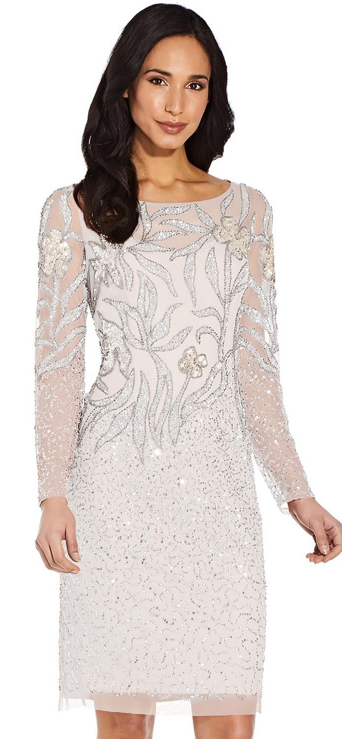 long sleeve beaded cocktail dress