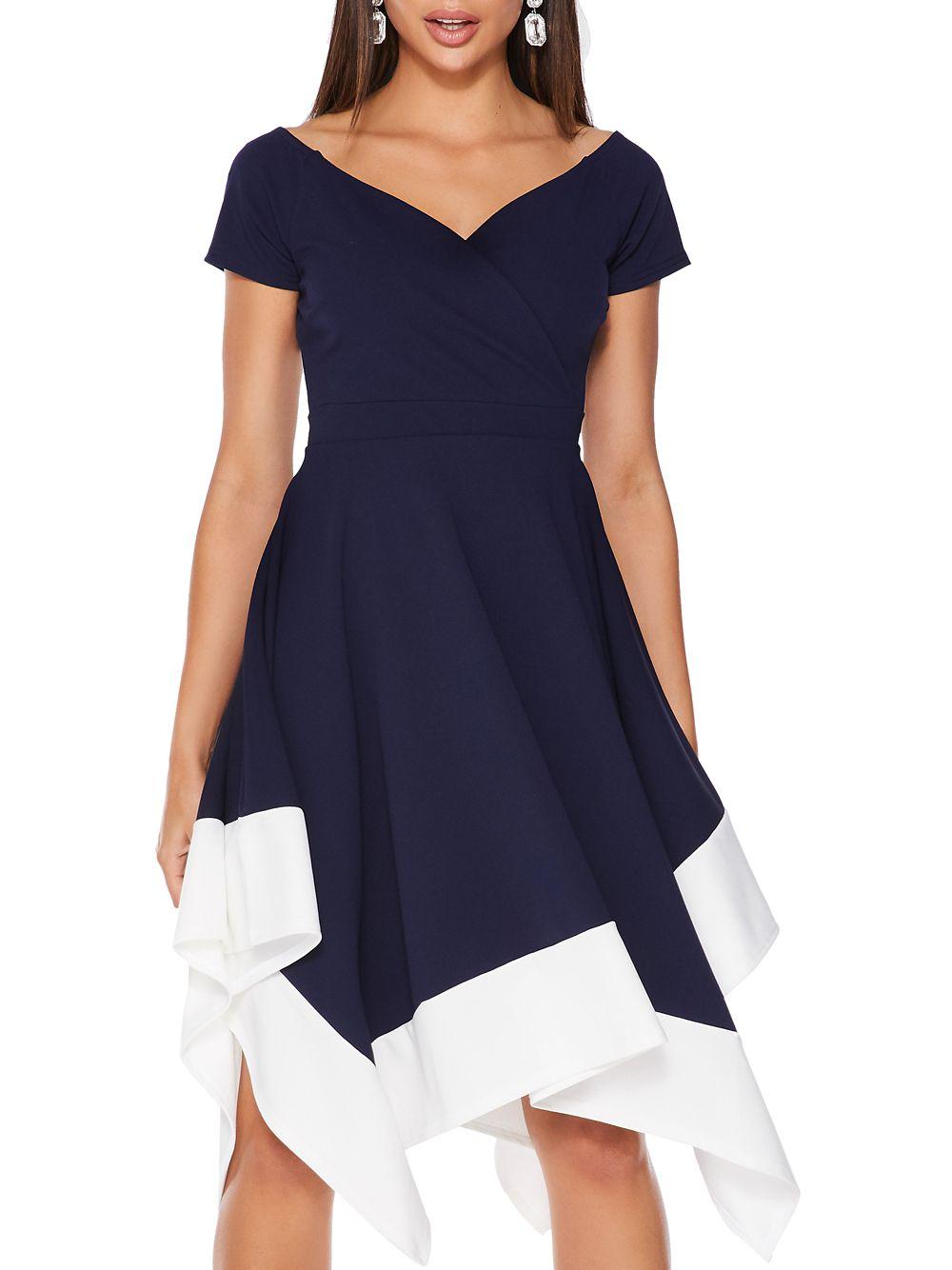 quiz colorblocked asymmetrical midi dress