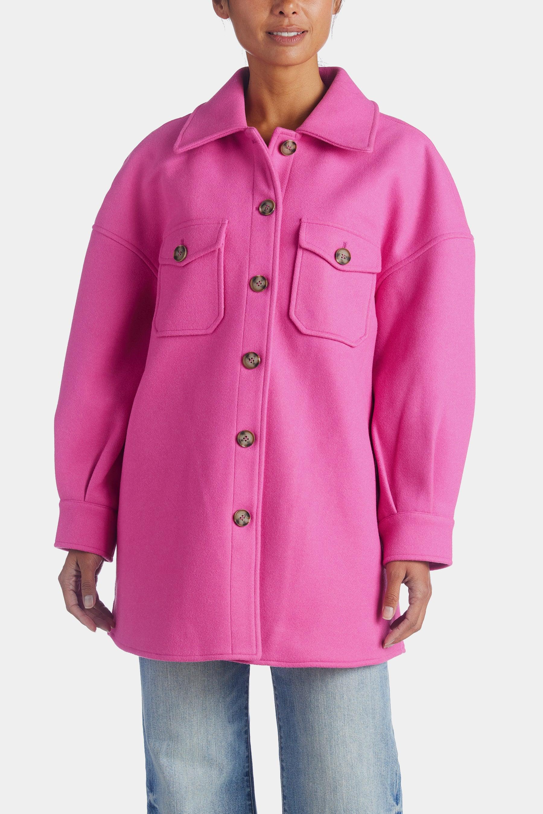 Avec Les Filles Button Down Shacket in Pink Lyst